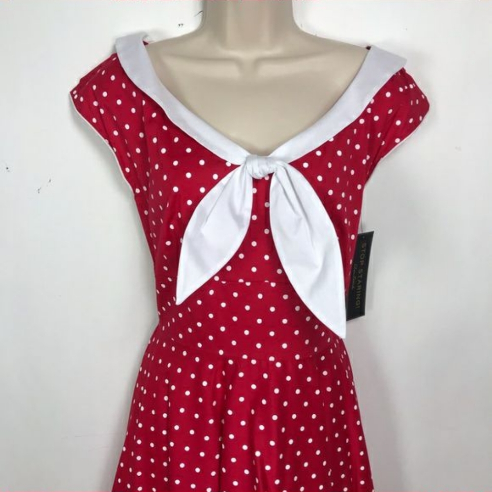Stop Staring! 1950’s vintage inspired red and white polka dot swing dress. UK 18